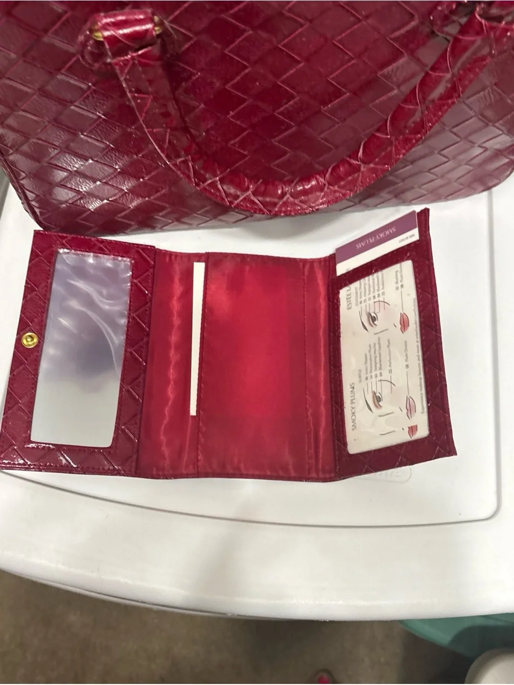 Estee Lauder Quilted Top-Handle Satchel in Burgundy